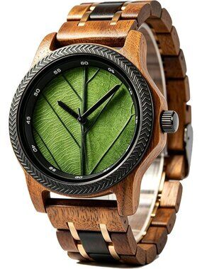 Men's Green Natural Japanese Quartz Minimalist Style Unique Real Wooden Watch